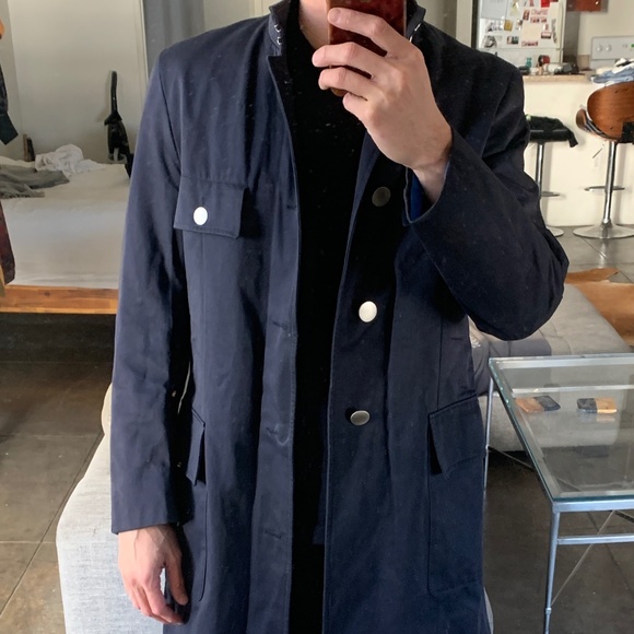 Vintage Dark Blue Made In Italy Long Jacket Coat Vgrantham - Picture 1 of 11